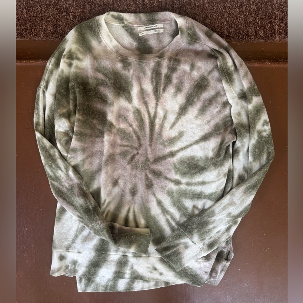 Anthropologie Olive Green Tie-Dye Crewneck Sweater - Women’s XS